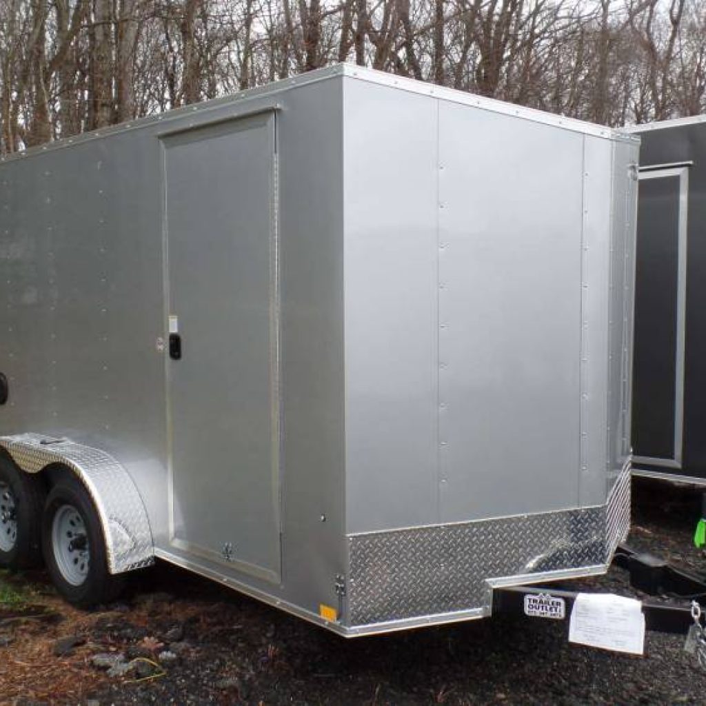 Enclosed Cargo Trailer, 7X12 V nose, Motorcycle Trailer, Ramp Door, Side Door, One Piece Aluminum Roof, 7,000 lb. GVWR