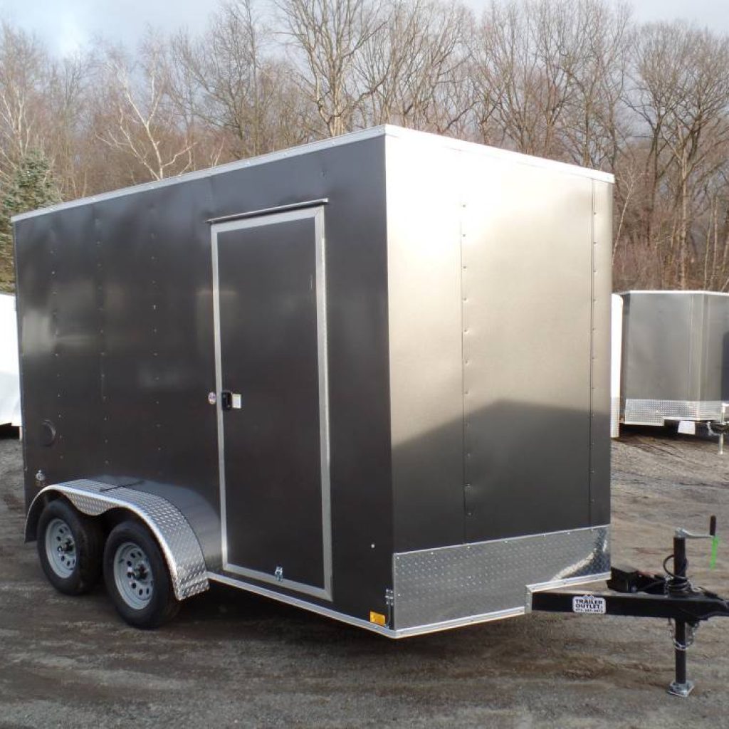 Side by Side Trailer, enclosed cargo trailer 7 X 12 with 7 ft interior height, Ramp with 80 inch high opening.